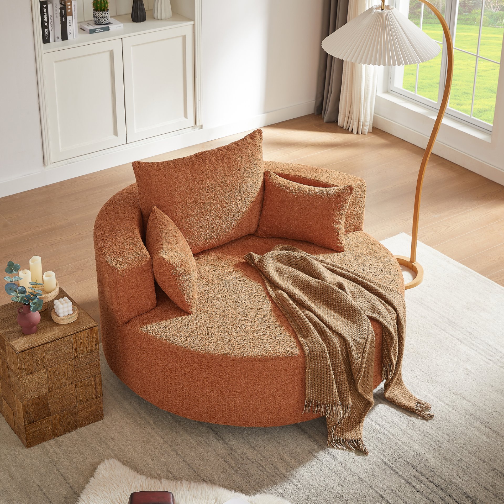 360° Swivel Chair Accent Barrel Chair Swivel Round Sofa Chair With 3 Removable Pillows For Living Room, Office And Hotel - Orange Red - Image 14