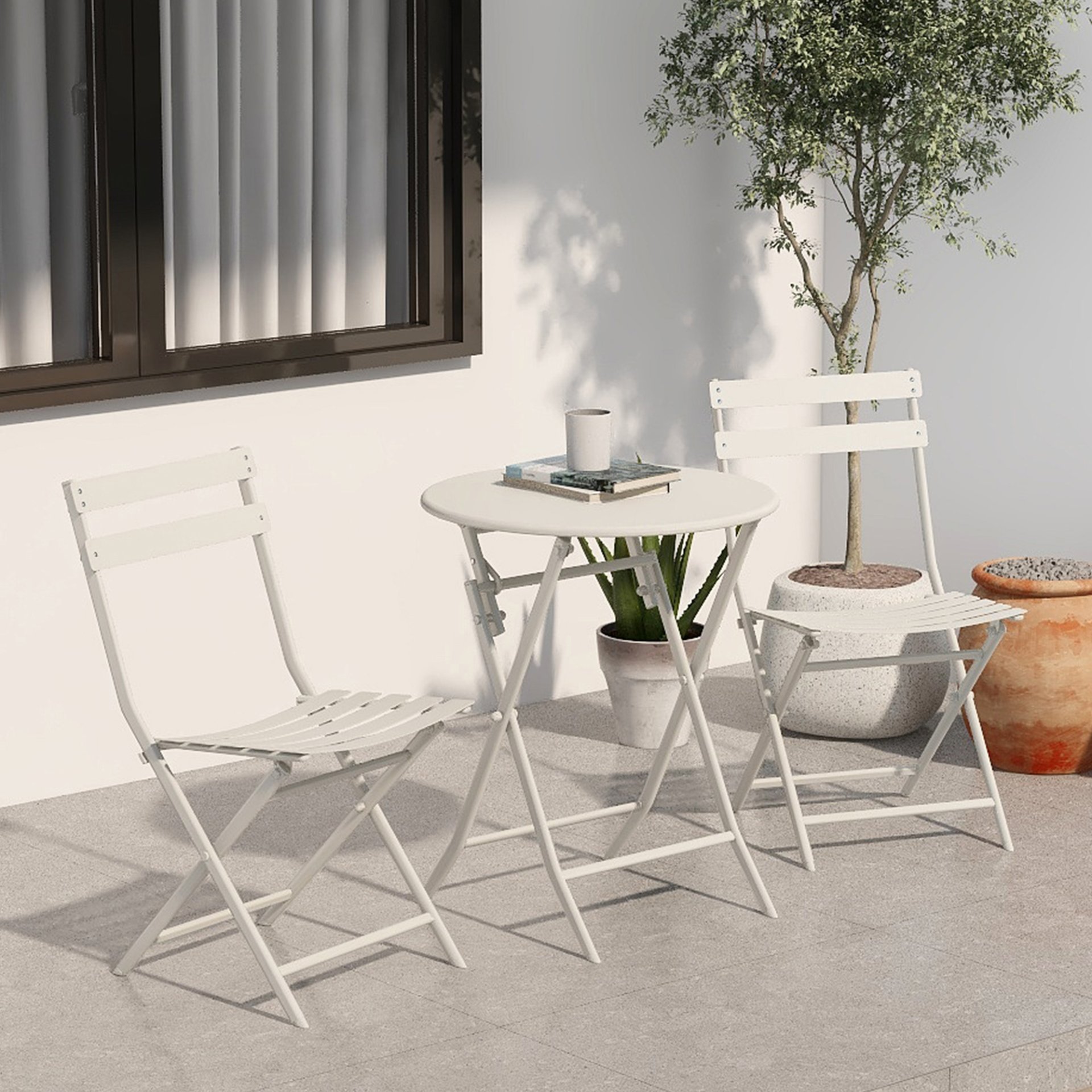 3 Piece Patio Bistro Set Of Foldable Round Table And Chairs - White - Image 9