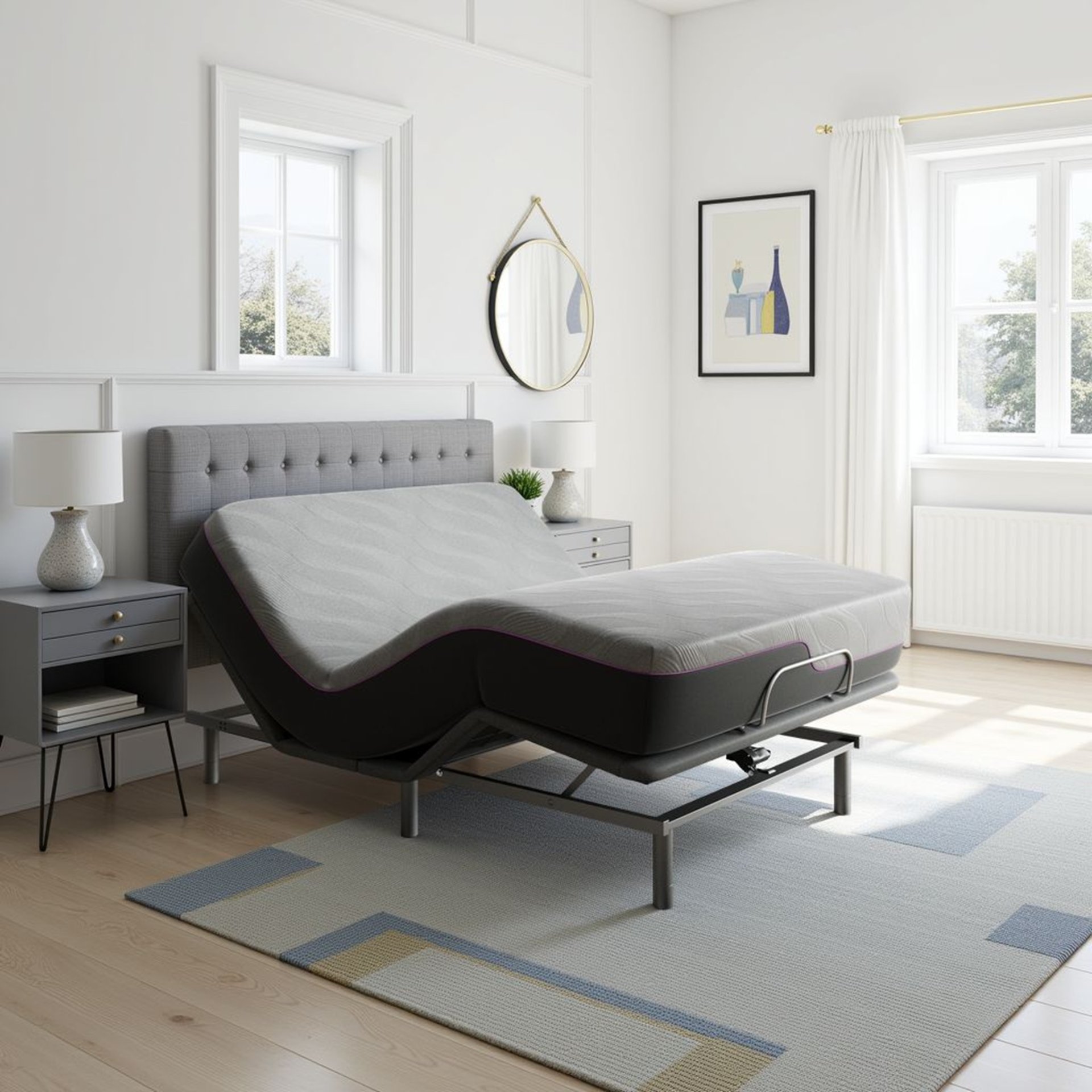 Queen Size Quick Assembly Adjustable Bed Frame With Voice Activated Controls - Black - Image 7