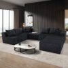 Luxury 8 Piece Modular U Shaped Sectional Sofa With Oversized Chaise Lounge And Bed Corduroy Upholstery - Black - Image 2