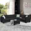 Sectional Sofa Couches Living Room Sets, 7 Seats Modular Sectional Sofa With Ottoman, L Shape Fabric Sofa Corner Couch Set With 3 Pillows - Black - Image 17