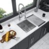 Undermount 13" Kitchen Sink 16 Gauge 9" Deep - Brushed Nickel - Image 2