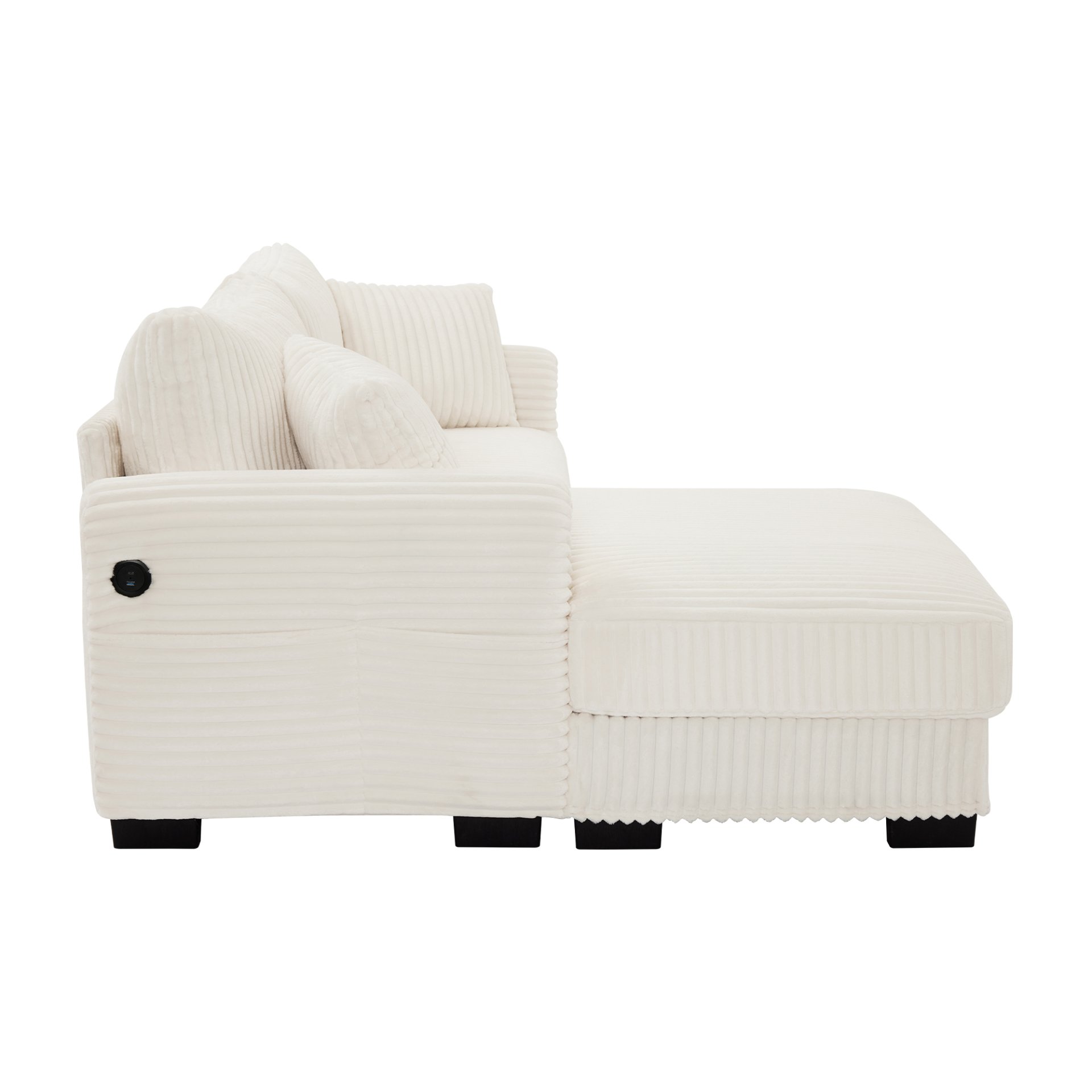 2 Seater L Shaped Chaise Sofa With Reversible Cushion Corduroy Fabric, USB - C Charging Port, Storage Pocket, Convertible Left / Right Design For Living Room - Beige - Image 13