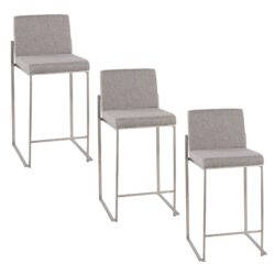 Fuji - Contemporary High Back Counter Stool (Set of 3) - Gray