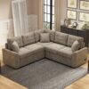 L-Shape Sofa Bed Pull-Out Sleeper Sofa With Wheels, USB Ports, Power Sockets For Living Room - Khaki - Image 2