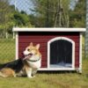 Medium Wooden Outdoor Dog House, Waterproof Roof, Elevated Floor, Adjustable Plastic Feet - Red - Image 7