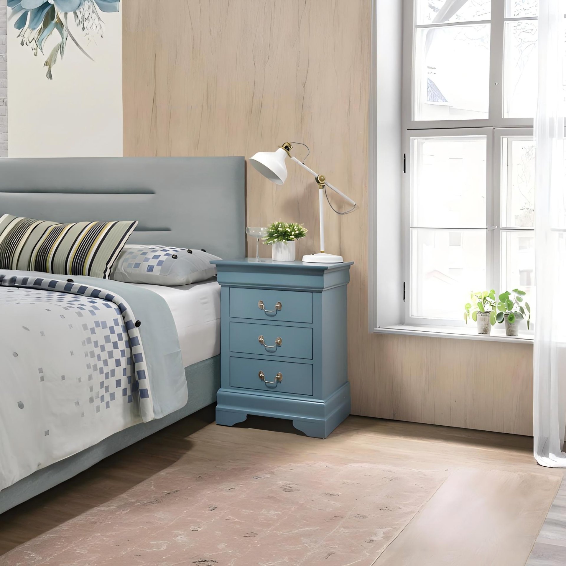 Louis Phillipe - 3 Drawer Nightstand - Teal - Image 2