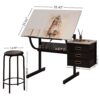 Adjustable Drafting Drawing Table With Stool And 3 Drawers - White / Black - Image 4