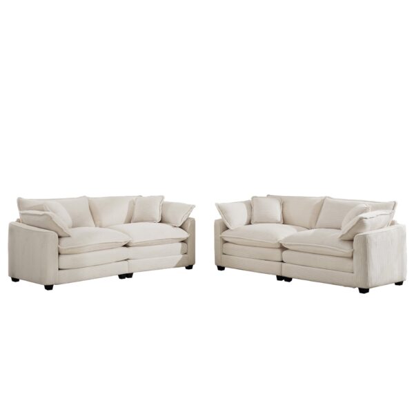 Modern Fabric Living Room Sofa 2 Pieces Set With 8 Cushions Corduroy Upholstery, Large Deep Seat - Beige