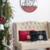 Velvet Pillow With Embroidered Joy And Frosty Snowflake, For Christmas Halloween Holiday Decor (Set of 2) - Black White - Image 10