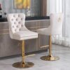 Thick Golden Swivel Velvet Barstools Adjusatble Seat Height From 27-35", Modern Upholstered Bar Stools With Backs Comfortable Tufted For Home Pub And Kitchen Island (Set of 2) - Beige - Image 17