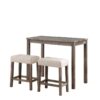 Lux - 3 Piece Counter Height Pub Table With Tufted Linen Stools (Set of 3) - Brown And Creamy White - Image 7