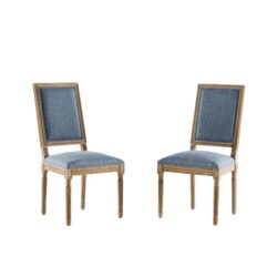 French Country Dining Chairs (Set of 2) Elegant Cane Backrest & Upholstered Seats With Fluted Legs And Weathered - Slate Blue