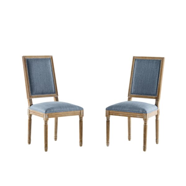 French Country Dining Chairs (Set of 2) Elegant Cane Backrest & Upholstered Seats With Fluted Legs And Weathered - Slate Blue
