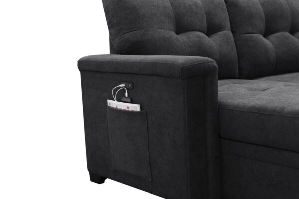 Kinsley - Sleeper Sectional Sofa Chaise With USB Charger And Tablet Pocket - Dark Gray