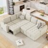 U-Shaped Sofa Sectional Sofa Pull-Out Sofa Bed With A Storage Chaise Lounge, Charging Devices For Living Room - Beige - Image 4