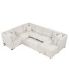 U - Shaped Sectional Sofa Pull Out Sofa Bed With 2 USB Ports, 2 Power Sockets, 3 Back Pillows And A Storage Chaise For Living Room - Beige - Image 17