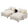 Chenille Upholstered Sectional Sofa With Removable Ottoman, USB Ports, Cup Holders, And Storage - Beige - Image 15