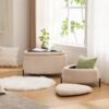 2 Piece Upholstered Storage Ottoman Set With Metal Legs Foot Stool Coffee Side Table Reversible Lid Light - Light Camel - Image 4