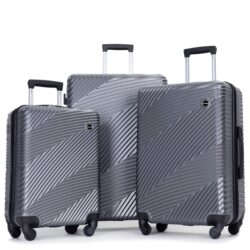 3 Piece Luggage Sets Lightweight Suitcase With Two Hooks, Spinner Wheels, (20/24/28) - Gray