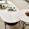 Contemporary Coffee Table Sintered Stone Surface With Ceramic Finish Double Layer Design Base Matte Shelf Modern Living Room Center Table - White / Gray - Image 12