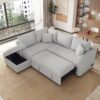 L-Shaped Sectional Pull Out Sofa Bed Sleeper Sofa With Two USB Ports, Two Power Sockets And A Movable Storage Ottoman - Gray - Image 4