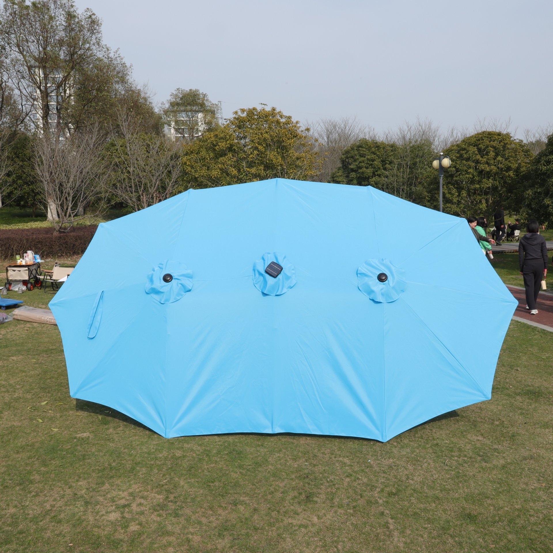 15 X 9 Ft Double Sided Outdoor Market Umbrella With Lights And Base Rectangular Twin Canopy - Blue - Image 18
