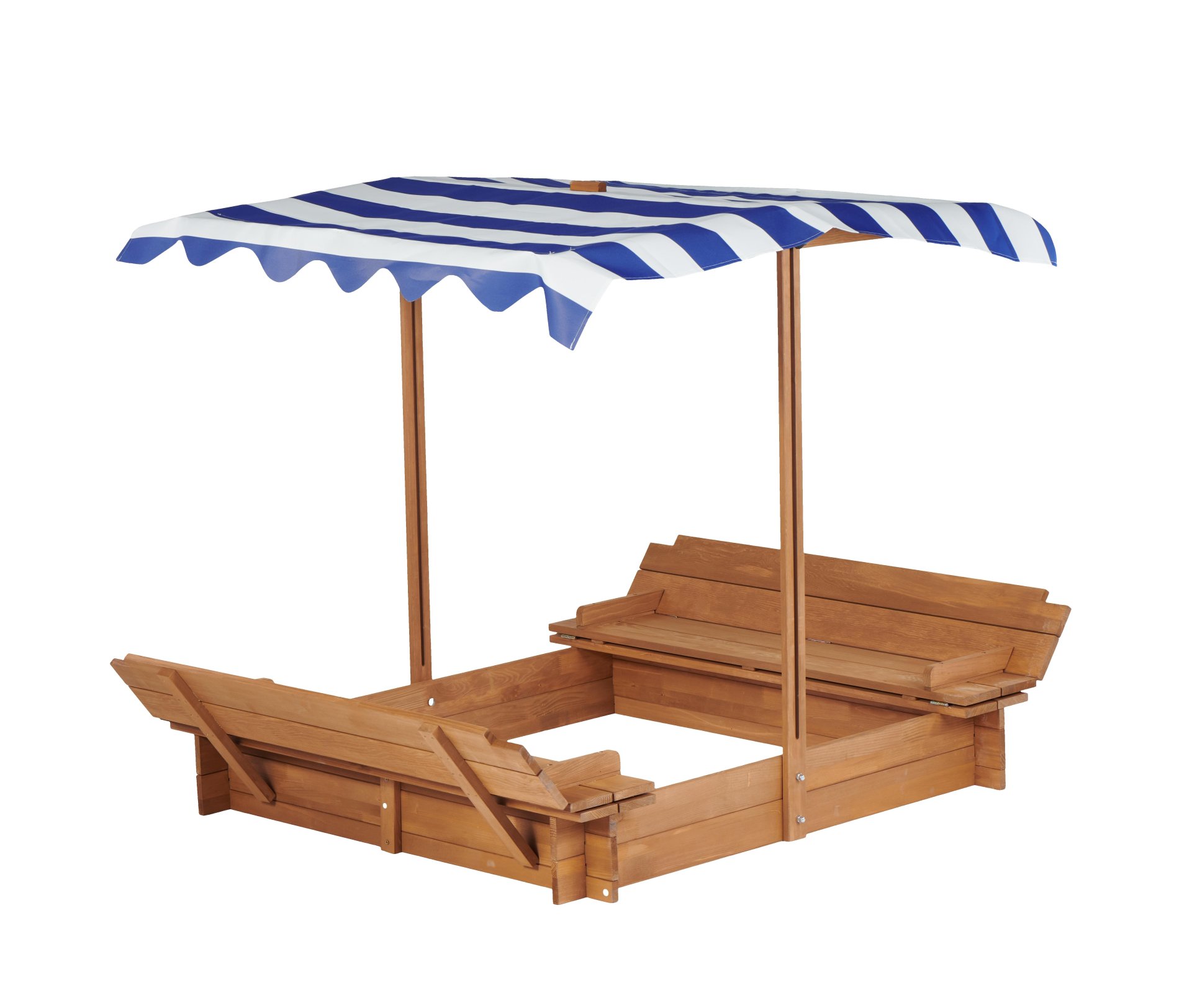 Kids Sandbox With Adjustable Cover, Sand Box With 2 Foldable Bench Seats, Outdoor Sandpit For Backyard Play - Light Brown - Image 8