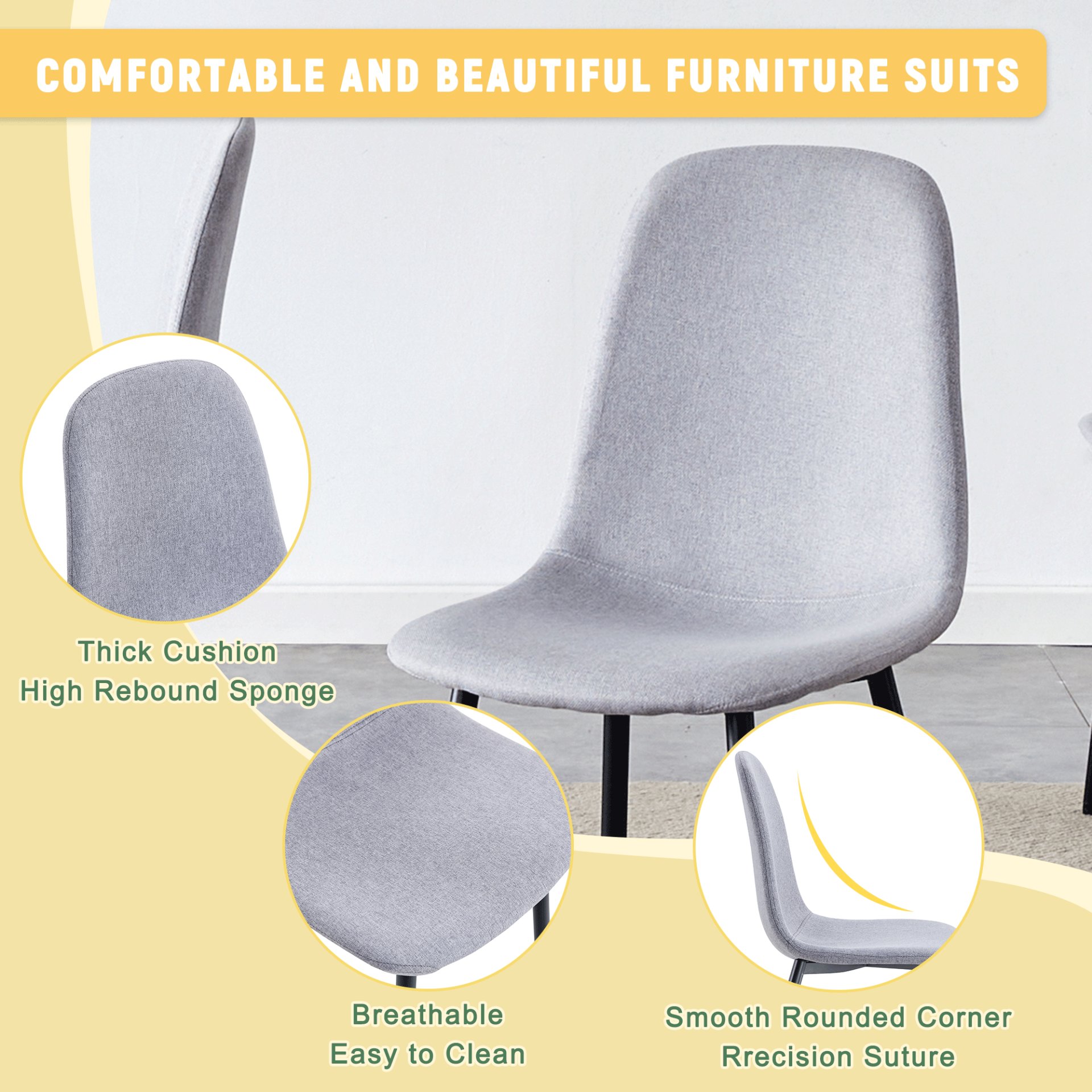 (Set of 4) Fabric Back And Metal Combined Spoon Chairs Perfectly Matching Minimalist And Scandinavian Style Homes - Gray / Black - Image 8
