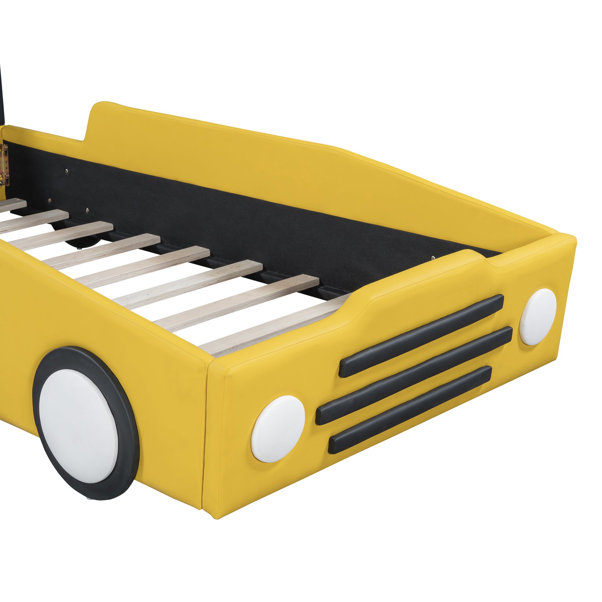 Twin Size Race Car Shaped Platform Bed With Wheels - Yellow - Image 4