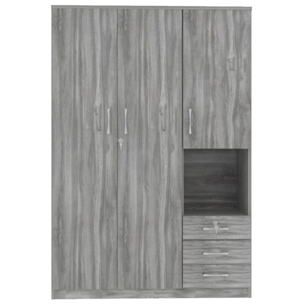 2 Doors Wardrobe Storage For Bedroom With Shelves And 3 Drawers - Gray