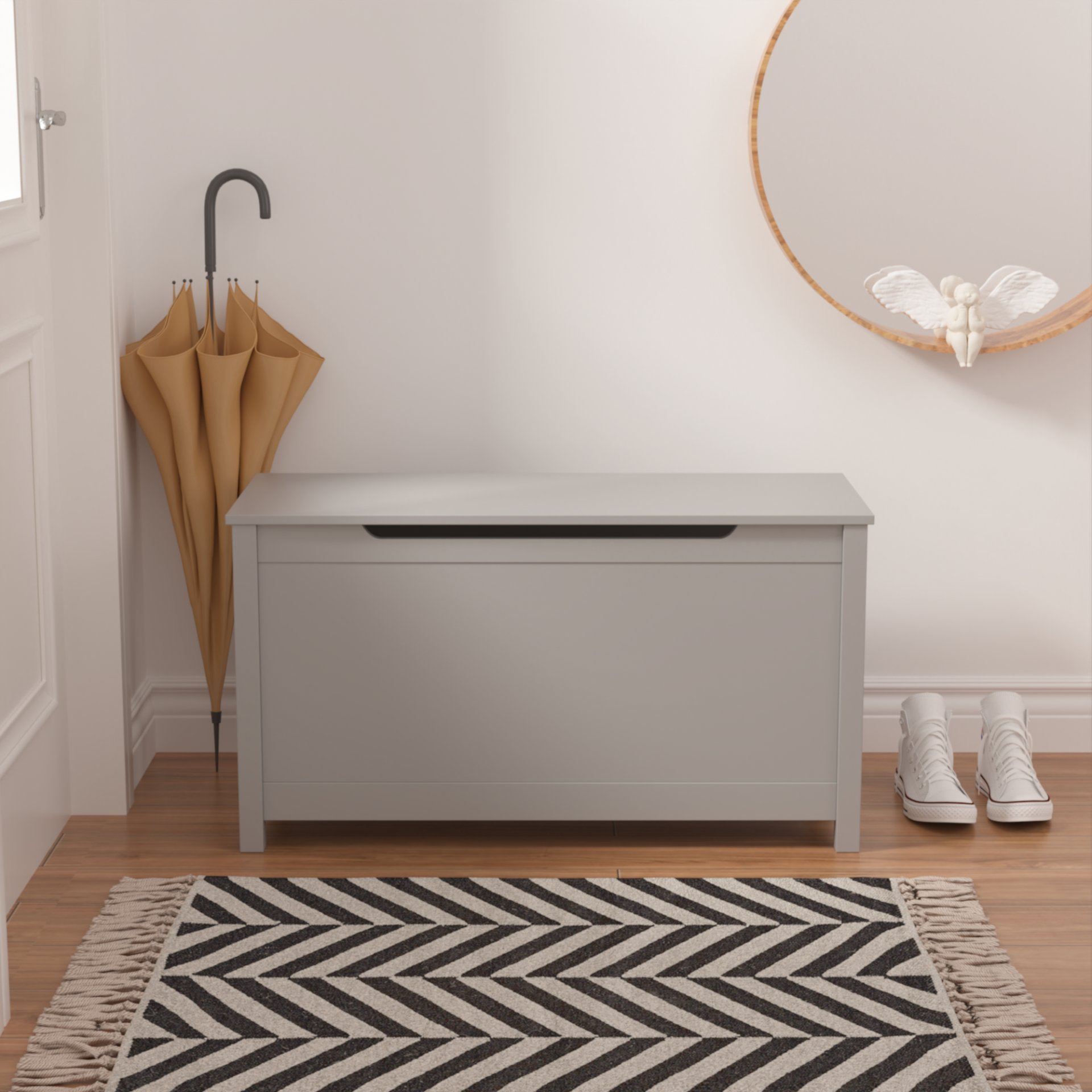 Kids Wooden Toy Box Storage With Safety Hinged Lid For Ages 2+ - Gray - Image 15