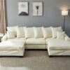 Modular Sectional Sofa, 5 Seater Oversized Convertible L & U Shaped Couch, Corduroy Fabric - Beige - Image 6