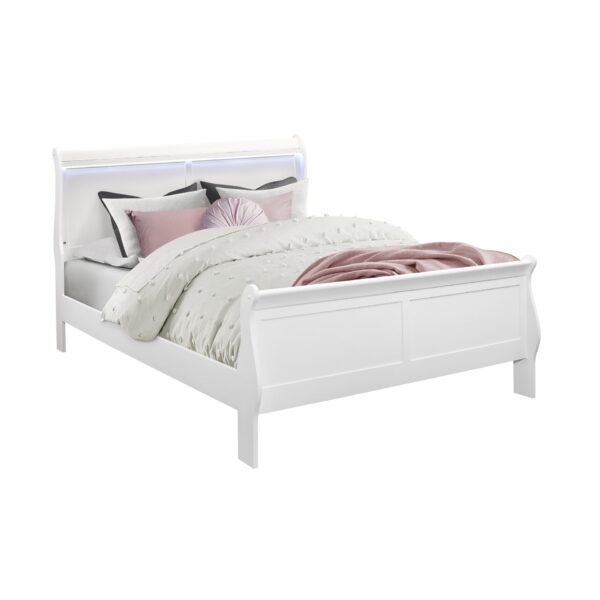 Charlston - Queen Bedroom 5 Piece Set With Sleigh Bed And LED Lighting - White
