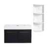 Modern 36" Wall Mounted Bathroom Vanity With Thick Edge Resin Sink And Storage Rack Plywood - Black Chestnut - Image 6