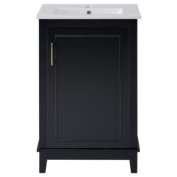 Modern Small Bathroom Vanity Cabinet With Ceramic Basin, Ample Storage, 1 Soft Close Door - Black