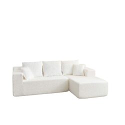Cloud Sectional Couch With L Shape Chaise, Deep Seat - White