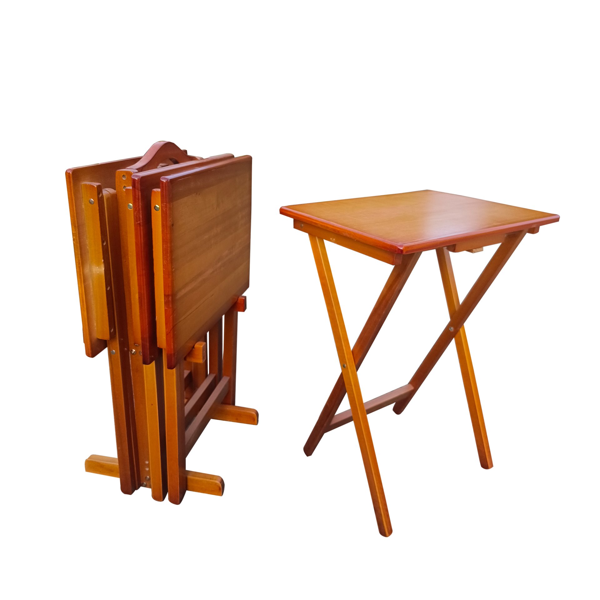 Folding Trays With Storage Rack Snack Table (Set of 4) - Honey - Image 6