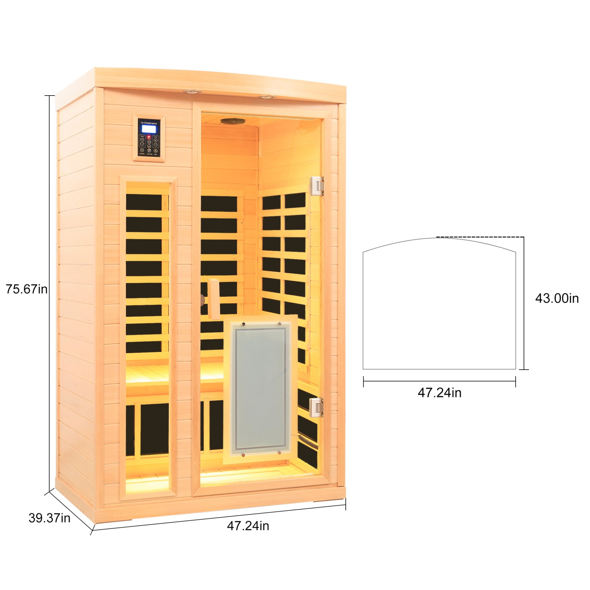 Low Emf Front Door With Heating Panel 2 Person Hemlock Far Infrared Indoor Suana Room - Natural - Image 3