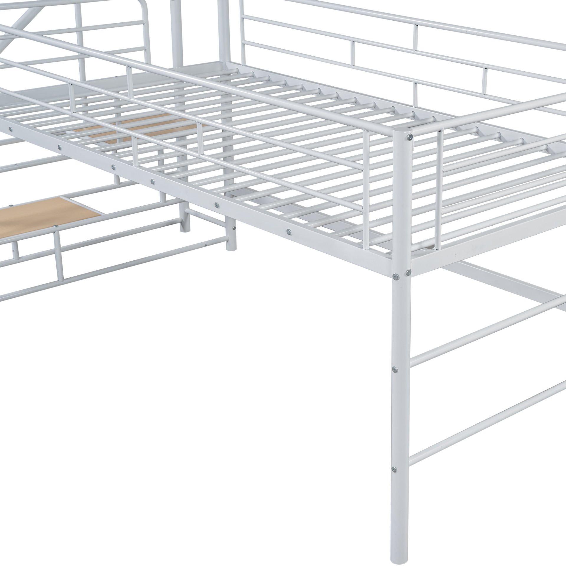 Twin Mid Loft Bed With Storage Stairs And Metal Frame - White - Image 7