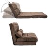 Double Chaise Lounge Sofa Floor Couch And Sofa With Two Pillows - Brown - Image 4