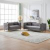 3 And 2 Seater Deep Seat Sofa With Button Nailhead, Square Arm Couches, Furniture For Living Room - Gray - Image 2