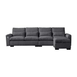 Modern Modular L Shaped Chenille Sofa Couch Reversible Ottoman With Storage Removable And Washable Cushions Sofa With USB Ports & Cup Holder For Living Room - Dark Gray