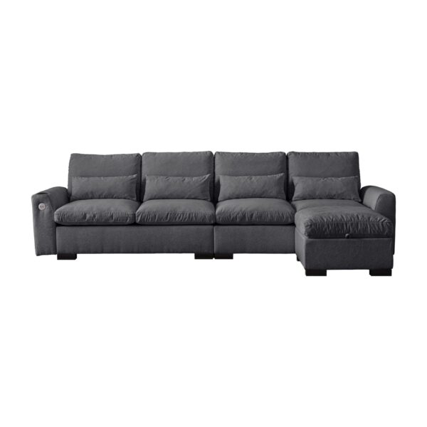 Modern Modular L Shaped Chenille Sofa Couch Reversible Ottoman With Storage Removable And Washable Cushions Sofa With USB Ports & Cup Holder For Living Room - Dark Gray