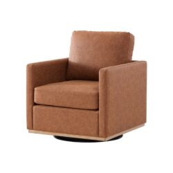 Modern Upholstered Square Swivel Accent Chair With Metal Base For Living Room And Bedroom - Brown
