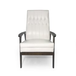 Mid Century Modern Upholstered Accent Chair In Snow White - Walnut