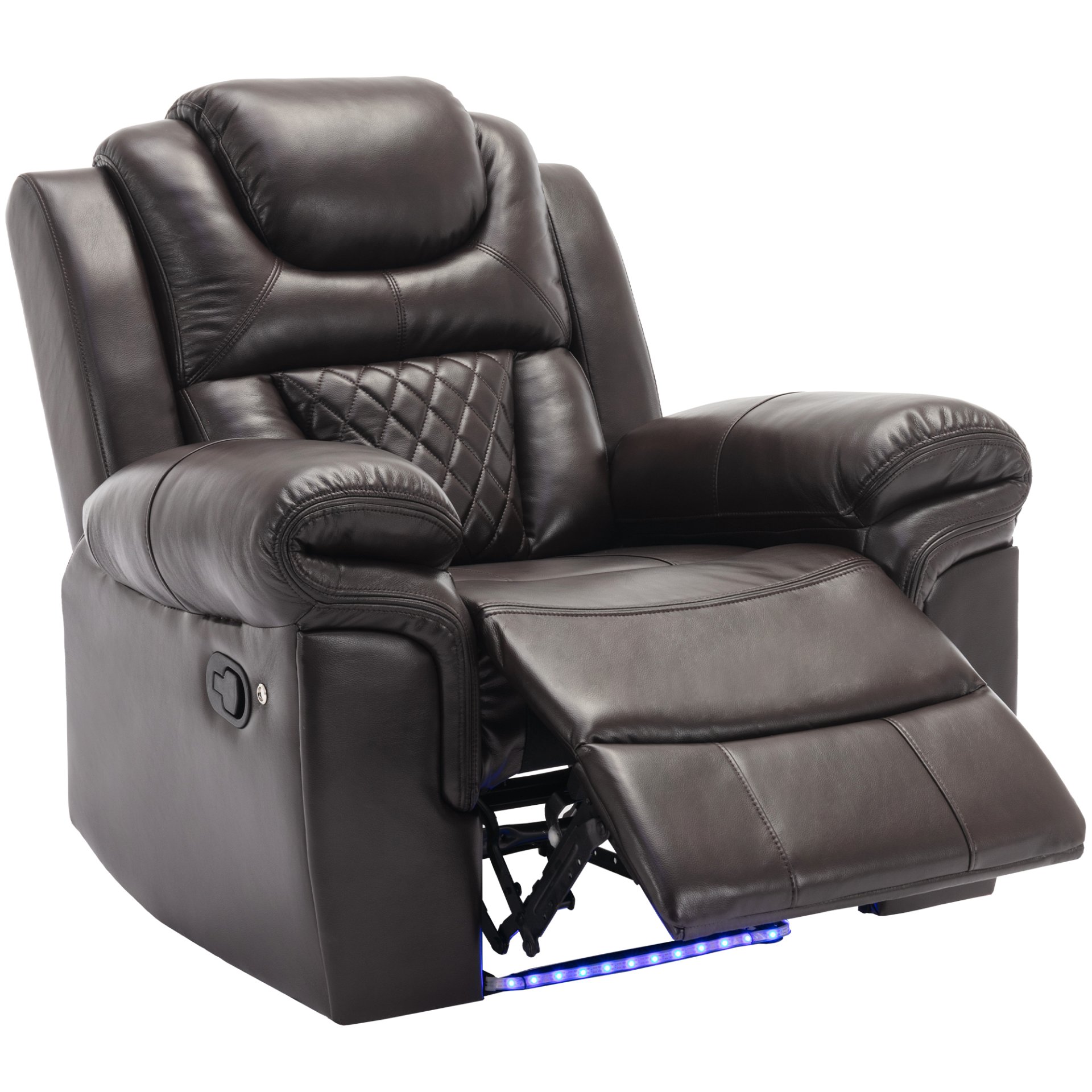 3 Pieces Recliner Sofa Sets Home Theater Seating Manual Recliner Chair With Center Console And Led Light Strip For Living Room - Brown - Image 24