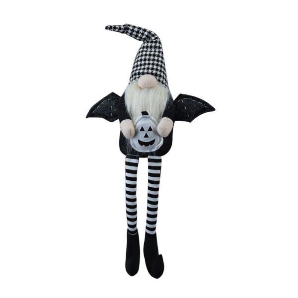 Sitting Gnome With Wings & Plaid Hat, For Halloween Decor - Black White