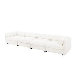 Modular Sectional Sofa With Storage And Cylindrical Support Chenille 4 Seat L Shaped Design - White