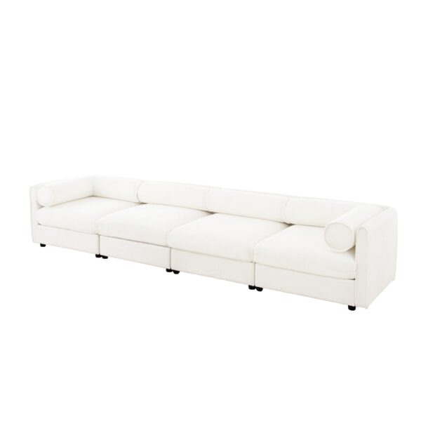 Modular Sectional Sofa With Storage And Cylindrical Support Chenille 4 Seat L Shaped Design - White
